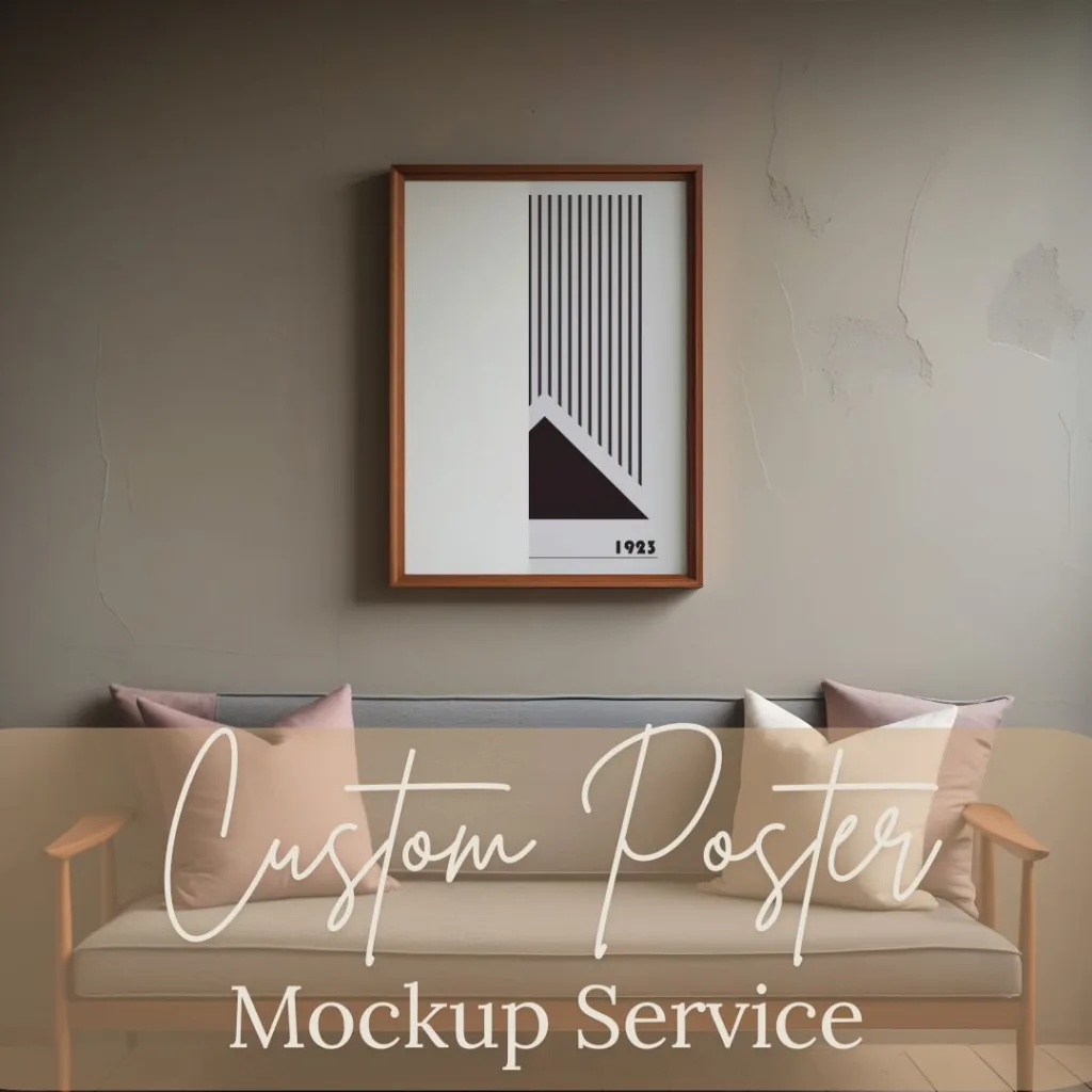 Custom wall art mockup featuring a framed poster on a styled interior wall