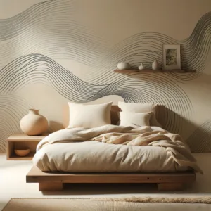 Wallpaper mockup in a minimal neutral Japandi Bedroom